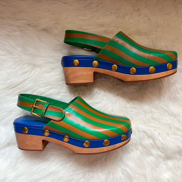 New CHARLOTTE STONE Jona Striped Studded Slingback Low Heel Clogs in Kite Stripe - Picture 11 of 16